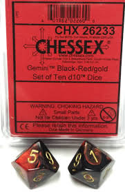 Set de 10 dés 10 Chessex Gemini : Black Red