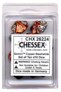 Set de 10 dés 10 Chessex Gemini : Copper Steel