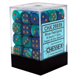 Set de 36 dés 6 faces 36D6 Chessex Gemini : Blue Teal