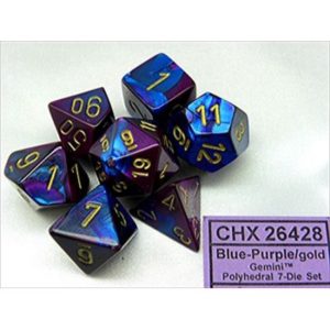 Set de 7 dés Chessex Gemini : Blue/Purple w/Gold