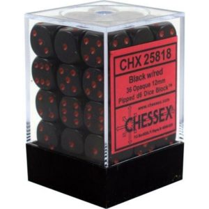 Set de 36 dés 6 Chessex Opaque : Black w/Red