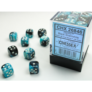 Set de 36 dés 6 faces Chessex Gemini : Black/Shell w/White