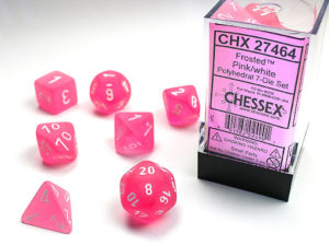 Set de 7 dés Chessex Frosted : Pink w/White