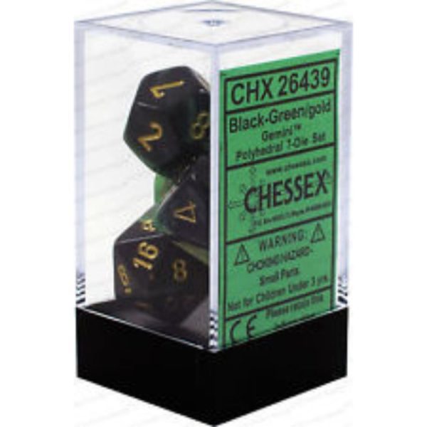 set des 7 des chessex gemini 7d black green w gold 3 jeux Toulon L Ataniere 1.jpg | Jeux Toulon L'Atanière