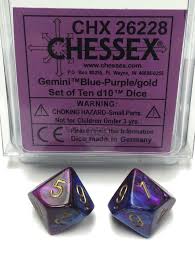 Set de 10 dés 10 Chessex Gemini : Blue Purple