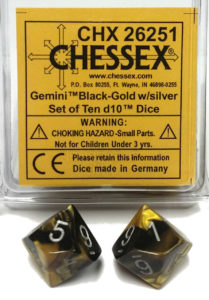 Set de 10 dés 10 Chessex Gemini : Black/Gold
