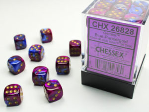 Set de 36 dés 6 faces 36D6 Chessex Gemini : Blue/Purple