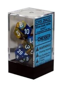 Set de 7 dés Chessex Gemini : Blue/Gold