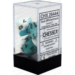 Set de 7 dés Chessex Gemini : Teal/White