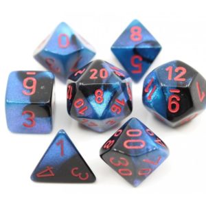 Set de 7 Dés Gemini Mini-Polyhedral : Black/Starlight w/Red