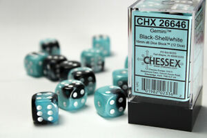 Set de 12 dés 6 faces Chessex Gemini : Black/Shell w/White