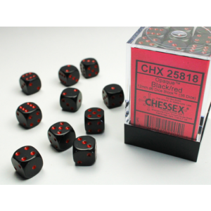 Set de 36 dés 6 Chessex Opaque : Black w/Red