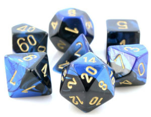 Set de 7 dés Chessex Gemini : 7D Black Blue w/Gold