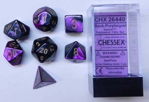 set de 7 des chessex gemini black purple w gold 3 jeux Toulon L Ataniere.jpg | Jeux Toulon L'Atanière