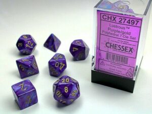 Set de 7 dés Chessex Lustrous : Purple w/Gold